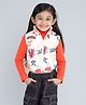 Taffykids Sleeveless Typography Printed Crop Puffer Jacket - White & Multi Colour