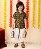MoMaa Pure Cotton Half Sleeves Elephants Printed Shirt & Dhoti Set - Green & White