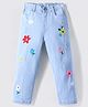 Primo Gino Full Length Denim Jeans with Floral Embroidery - Light Blue