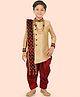 ETHNIKS NEURON Silk Full Sleeves Floral Foil Printed Sherwani & Pyjama With Dupatta Set - Fawn