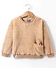 Little Kangaroos Knit Full Sleeves Fur Sweatshirt With Bear Applique - Tan