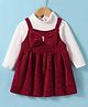 Little Kangaroos Fur Woven Shimmered Frock & Full Sleeves Inner Tee With Bow Applique - Maroon