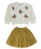 Little Surprise Box Cotton Full Sleeves Pineapple Embroidered Sweatshirt & Checked Skirt Set - White