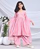 misbis Silk Three Fourth Sleeves Floral Embroidered & Sequins Embellished Kurta Palazzo With Dupatta Set - Pink