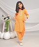 misbis Cotton Three Fourth Sleeves Ethnic Motifs Printed & Gota Lace Embellished Coordinating Kurta Pant Set - Orange