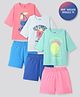 Primo Gino Cotton Knit Half Sleeves Shorts Night Suits with Fruits & Text Print Pack of 3 - Pink Blue & Mint
