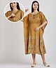Dummy Shape Half Batwing Sleeves Abstract Embroidered & Lace Embellished Maternity Kaftan Kurta With Nursing Access - Mustard Yellow
