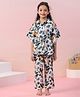SAY Pure Cotton Woven Half Batwing Sleeves Leaves Printed Coordinating Shirt & Pajama Set - Multi Colour