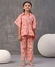 SAY Pure Cotton Woven Half Batwing Sleeves Pandas Printed Coordinating Kaftan & Pajama Set - Peach