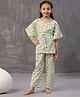 SAY Pure Cotton Woven Half Batwing Sleeves Fox Printed Coordinating Kaftan & Pajama Set - Green