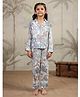 SAY Pure Cotton Woven Full Sleeves Floral Printed Coordinating Night Suit Set - Grey