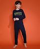 Lil Tomatoes Cotton Jersey Knit Full Sleeves Brooklyn Text Printed Night Suit Set - Navy Blue