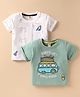 ToffyHouse Cotton Knit Half Sleeves T-Shirts with Beach Theme Print Pack of 2 - White & Light Green