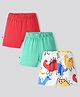 Bonfino 100% Cotton Knit Above Knee Length Shorts With Solid Colour & Dino Print Pack of 3 - Red Green & White