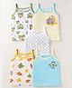 OHMS Single Jersey Knit Singlet Sleeves Slips with Animal Hearts & Leaves Print Pack of 5 - Light Blue Yellow & White