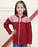 Mini & Ming Fleece Full Sleeves Colour Blocked Hooded Sweatshirt With Front Zipper - Maroon