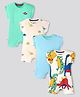 Bonfino Cotton Knit Half Sleeves Rompers with Dino Print Pack Of 4 - Light Green Peach & Light Blue