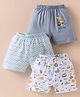 OHMS Single Jersey Knit Knee Length Shorts Sea Life Print Pack of 3 - Grey White