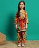 READIPRINT Three Fourth Sleeves Abstract Printed & Lace Embellished Kurta With Coordinating Palazzo Set - Brown