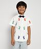 Somersault Cotton Half Sleeves Dragon Embroidered Shirt With Bow Tie -Ecru