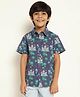 Somersault Cotton Half Sleeves Castle & Trees Printed Shirt - Blue