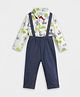 Somersault Cotton Full Sleeves Castle & Knight Printed Onesie With Solid Dungaree & Bow Set - Multi Colour