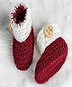Knits & Knots Colour Blocked Handmade Cuffed Booties With Side Buttons - Maroon & Cream