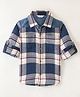 INFINITY Indigo Cotton Herringbone Twill Full Sleeves Checks Shirt- Navy With Red