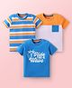 Babyhug Cotton Knit Half Sleeves Striped T-Shirts with Text Graphics Pack of 3 - Blue White & Orange