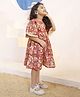 Tiny Twills Muslin Half Bell Sleeves Floral Printed & Lace Embellished Dress - Rustic Red