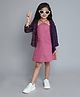 Taffykids Cotton Solid Halter Neck Dress With Three Fourth Sleeves Checked Shirt - Purple