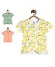 MINI KLUB Cotton Knit Pack Of 3 Half Sleeves Lemons Printed & Striped Jhablas - Multi Colour