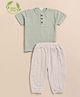 Cot & Candy Organic Cotton Half Sleeves Solid Tee & Lounge Pants Set - Sea Green & Off White