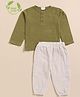 Cot & Candy Organic Cotton Full Sleeves Solid Tee With Lounge Pants Set - Olive Green & Cream
