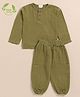 Cot & Candy Organic Cotton Full Sleeves Solid Tee With Lounge Pants Set - Olive Green