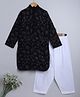 Little Clothing Cotton Linen Woven Full Sleeves Embroidered Coordinating Kurta With Pathani Set - Black