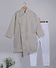 Little Clothing Cotton Linen Woven Full Sleeves Solid Kurta With Churidar Set - Beige