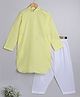 Little Clothing Cotton Linen Woven Full Sleeves Pleated Kurta With Pathani Set - Yellow