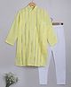 Little Clothing Cotton Linen Woven Full Sleeves Pleated and Lace Work Kurta With Churidar Set - Yellow