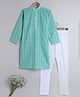 Little Clothing Full Sleeves Chikankari Work Detailed Kurta With Churidar Set - Green