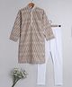 Little Clothing Full Sleeves Chikankari Work Detailed Kurta With Churidar Set - Brown