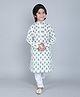 Little Clothing Cotton Linen Full Sleeves Ethnic Motifs Printed Kurta Churidar Set - Off White