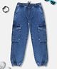 Kiddopanti Denim Cargo Pockets Detailed Solid Joggers - Blue