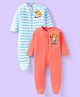 Babyhug Disney Interlock Knit Full Sleeves Footed Sleep Suits With Lion King Graphics Pack of 2 - Coral & Light Blue