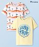 Honeyhap Premium Cotton Knit Half Sleeves T-Shirt with Bio Finish & Beach Theme Print Pack of 2 - Bright White & Pastel Yellow