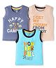 OHMS Sinker Knit Sleeveless Tank T-Shirt with Text Print Pack of 3 - Navy Blue Beige & Light Blue
