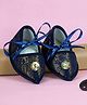 Coco Candy Floral Brocade Ribbon Tie Up Juti Styled Booties - Navy Blue