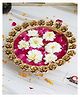 eCraftIndia   Golden Metal Handcrafted Beautiful Floral Decorative Urli with 18 Rose Flowers Border