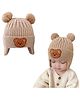 MOMISY Bear Designed Pom Pom Embellished Beanie Cap - Khaki