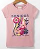 Lazy Bones Sinker Knit Half Sleeves T-Shirt with Floral & Bonjour Text Print - Pink